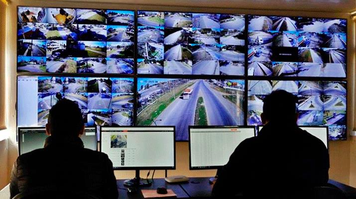 Cámara de vigilancia en la calle de la ciudad sistema de monitoreo cctv ia  generativa
