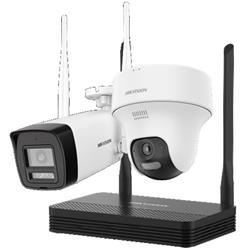 Kit compuesto por una cámara IP WiFi bullet y una turret (ambos de 4Mpx) más NVS, con fuentes y cabl