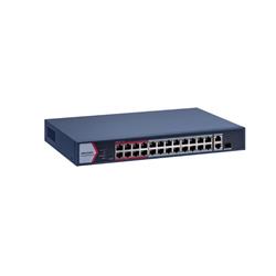 Switch PoE adm via web, 24 puertos 10/100 + 2 combo Gbe