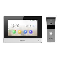 Kit de videoportero híbrido de 4 hilos, frente 2 Mpx IP65 y monitor táctil 7
